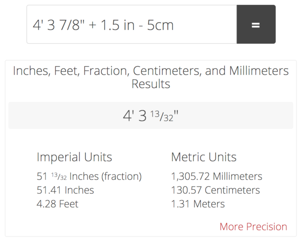 Feet and Inches Measurement Calculator Add Inch Fractions