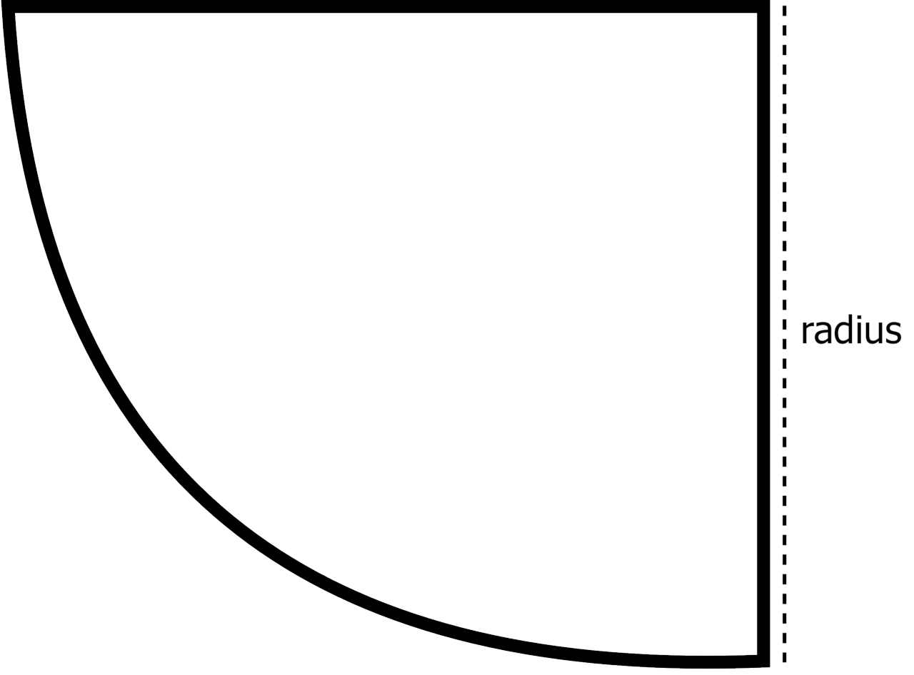 corner cylinder aquarium top view showing the radius dimension