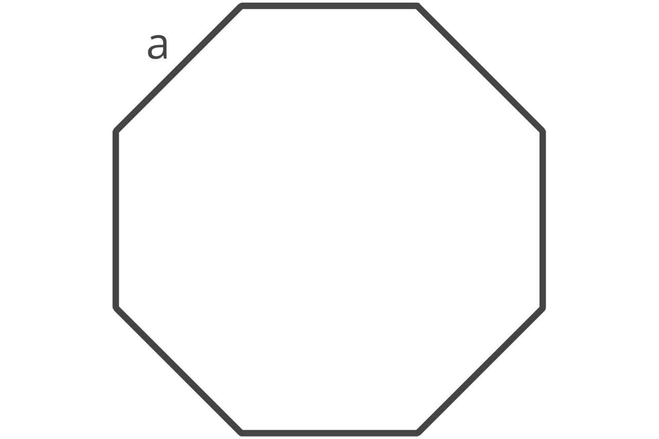 Diagram of an octagon showing a = edge length