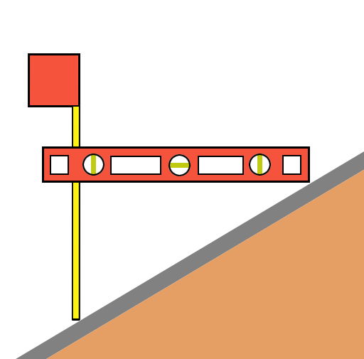 Graphic showing how to find the roof pitch using a level and tape measure by measuring the rise over run