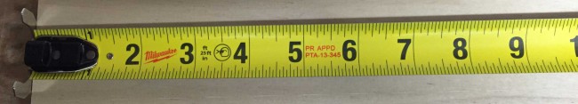 The Milwaukee Magnetic tape measure has a 1 1/16" wide blade with a 9' standout