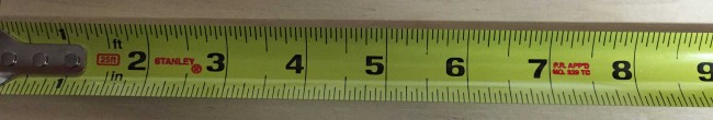 The Stanley Powerlock tape measure has a 1" wide blade with a 7' standout