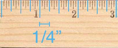 The ticks in the middle of an inch tick and a half inch tick are the quarter inch ticks.