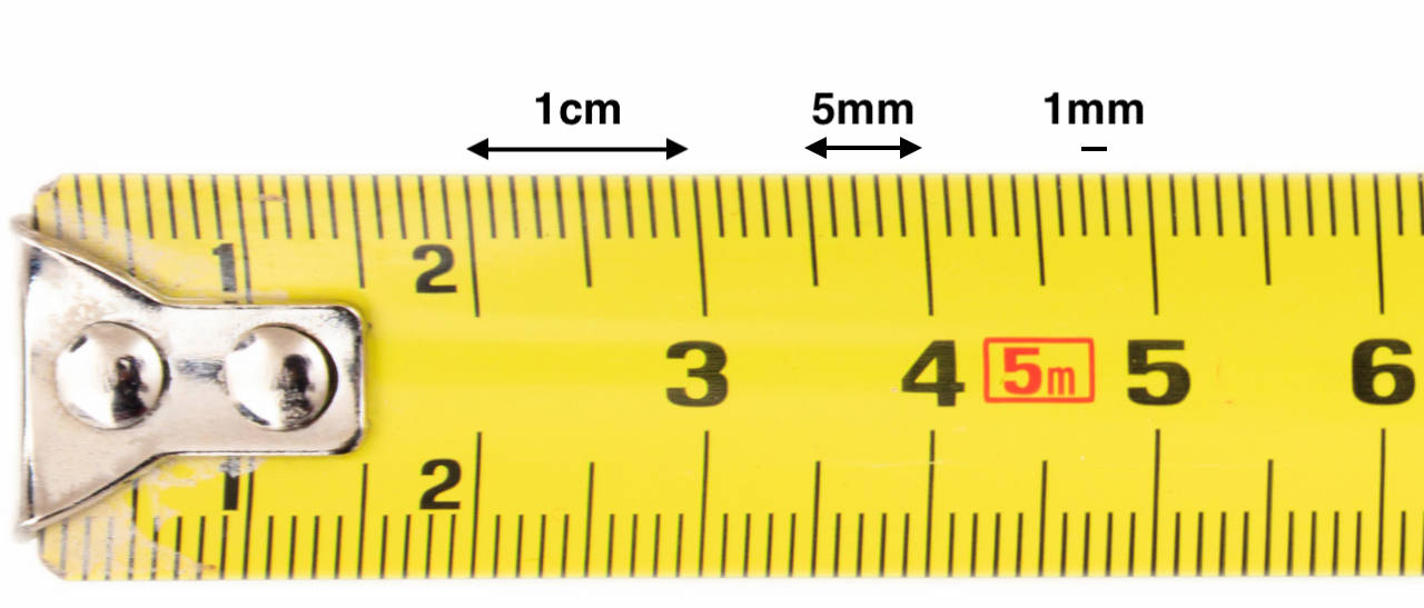 metric tape measure with centimeter and millimeter tick marks