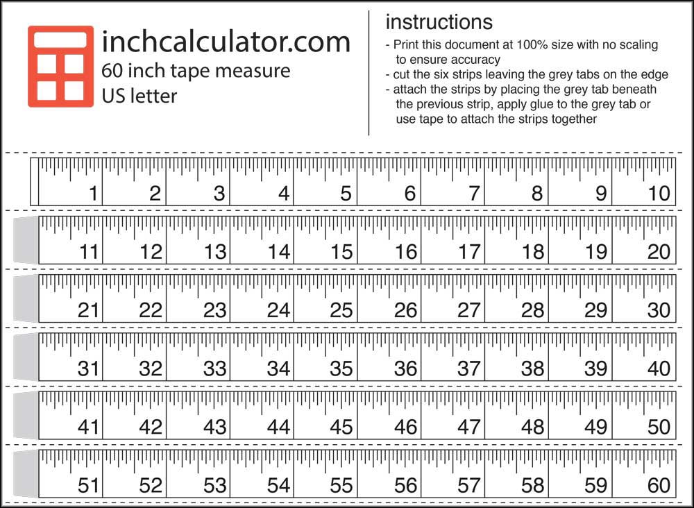 Printable Tape Measure - Free 60 Measuring Tape