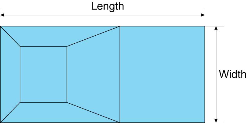 Illustration showing the dimensions of a rectangular swimming pool