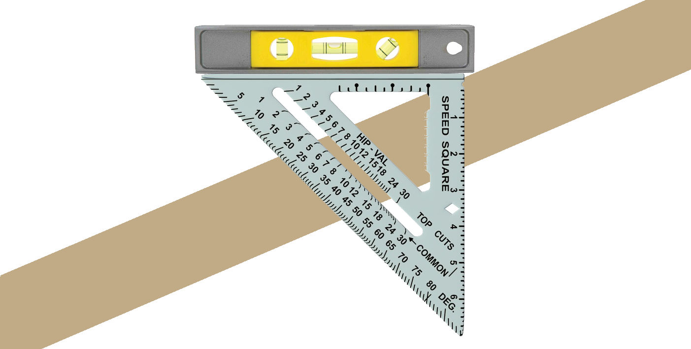 Image showing how to measure roof pitch in degrees using a speed square and level