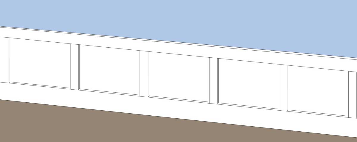 Illustration showing how to lay out wainscoting panels evenly using a few simple formulas to find the size of the panels and the stile locations