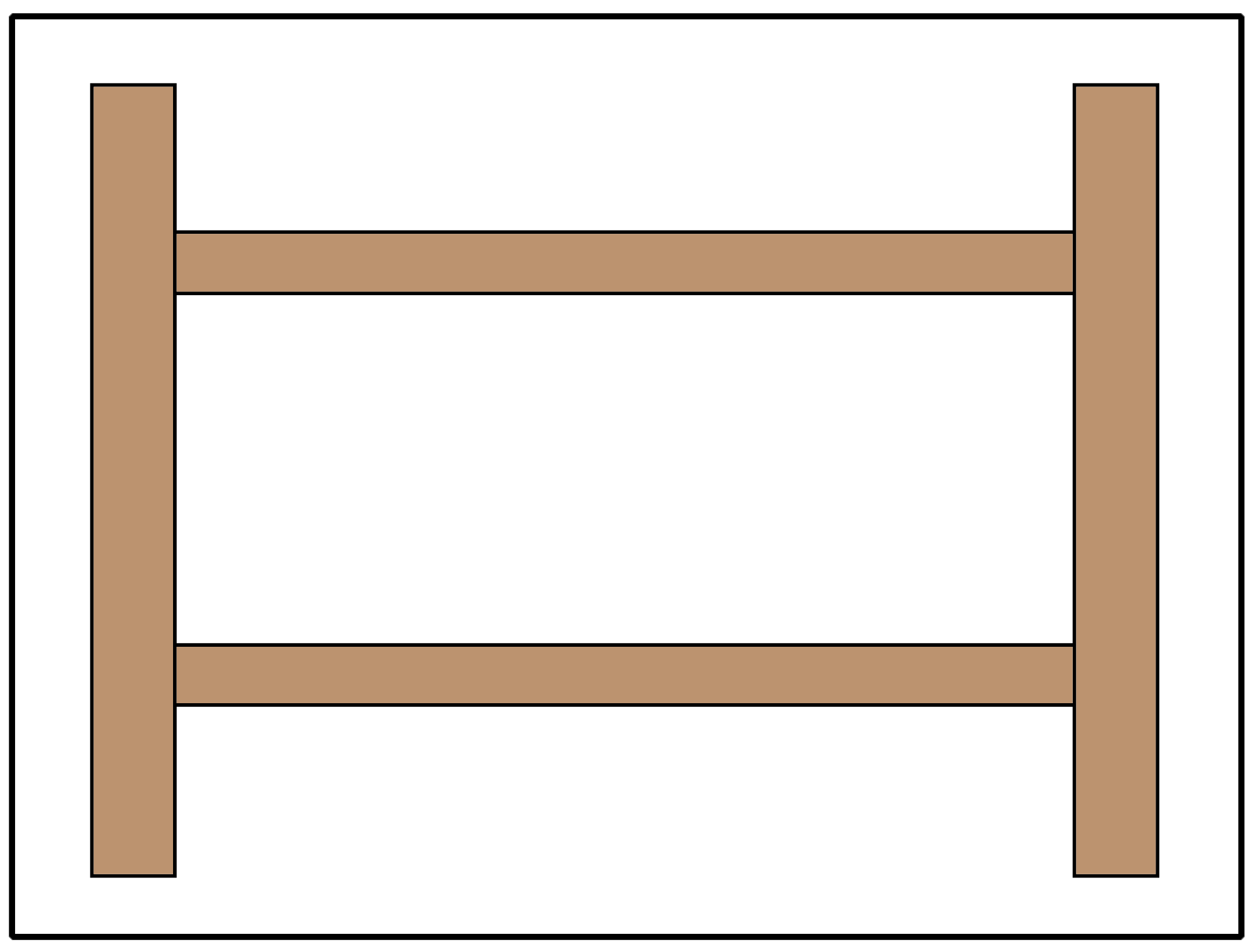 Illustration of a split rail or estate fence using 2 rails