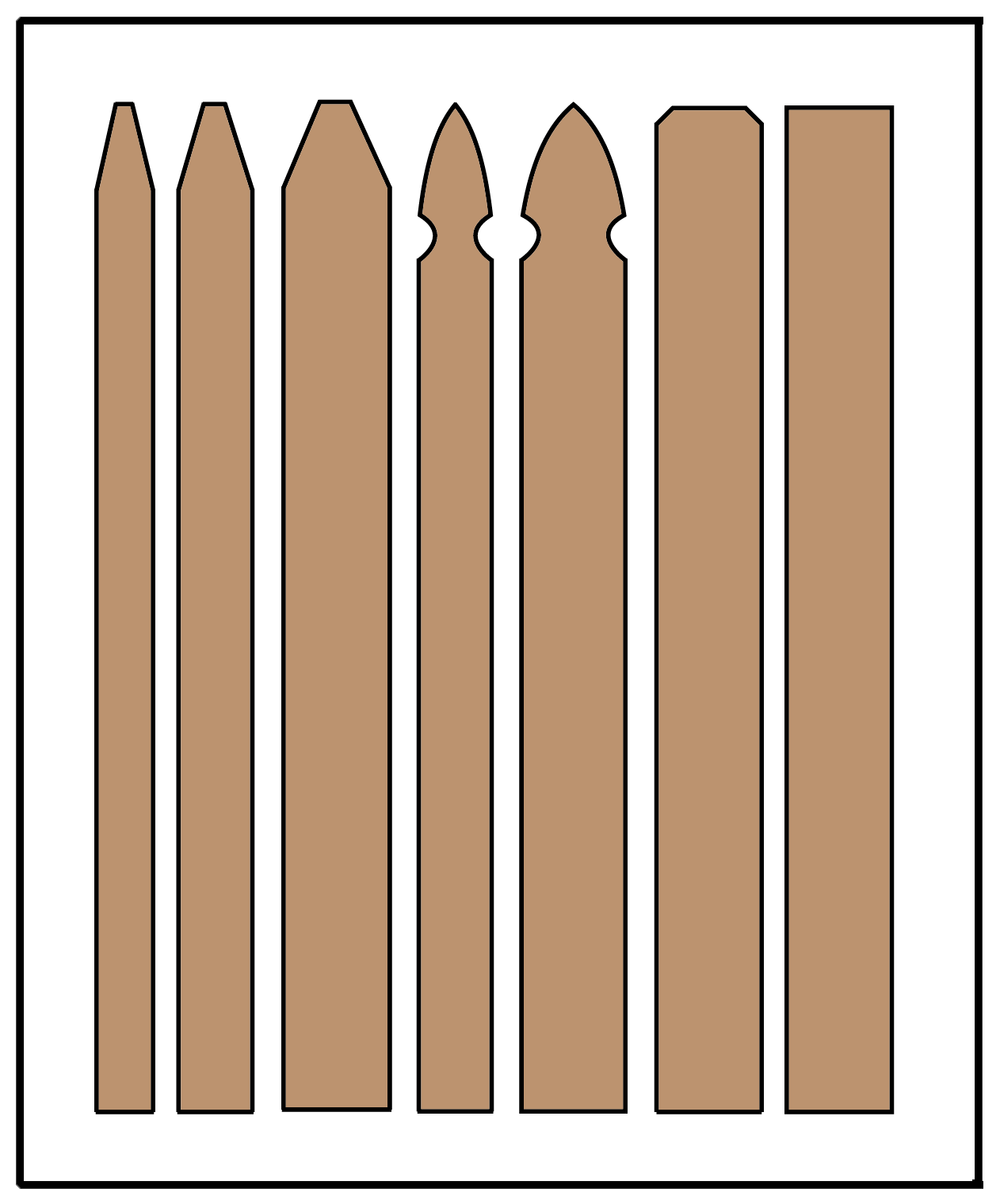 Illustration showing common fence picket styles
