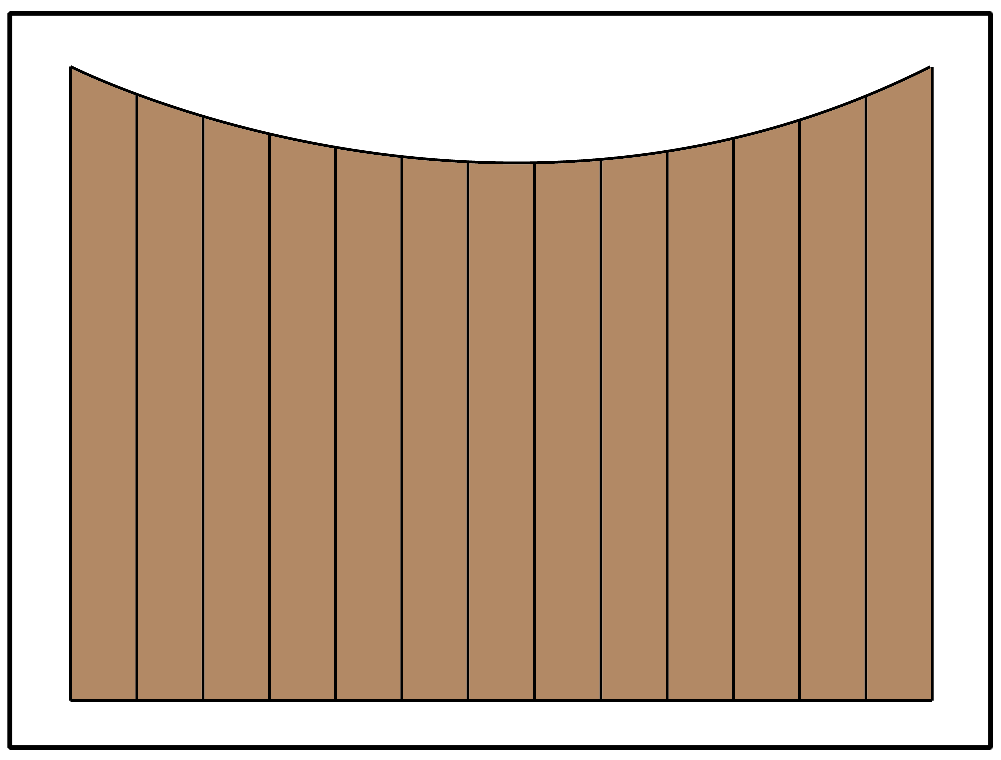 Illustration of a privacy fence with an scalloped curve in the panel