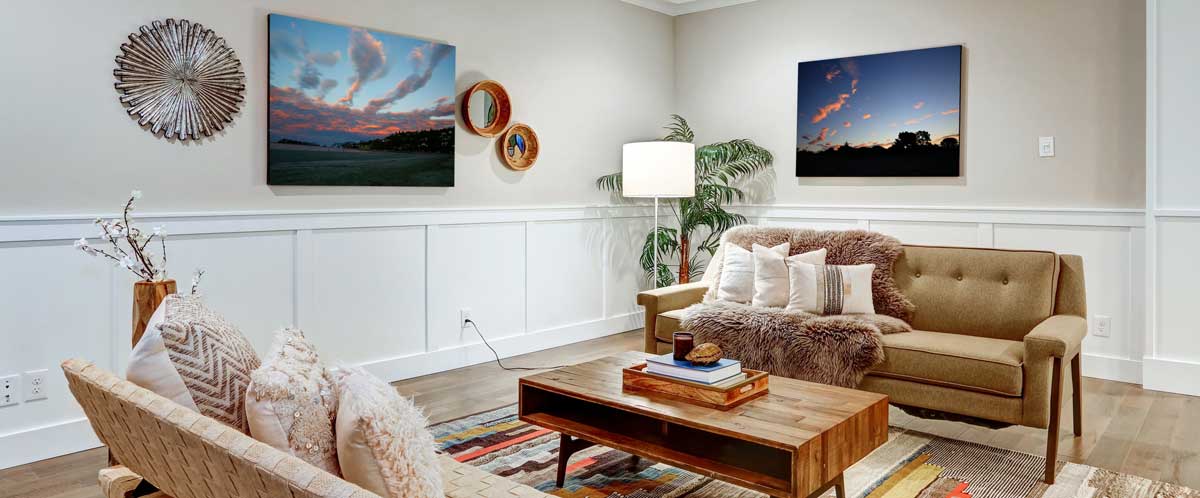 Board and batten wainscoting installed in a living room