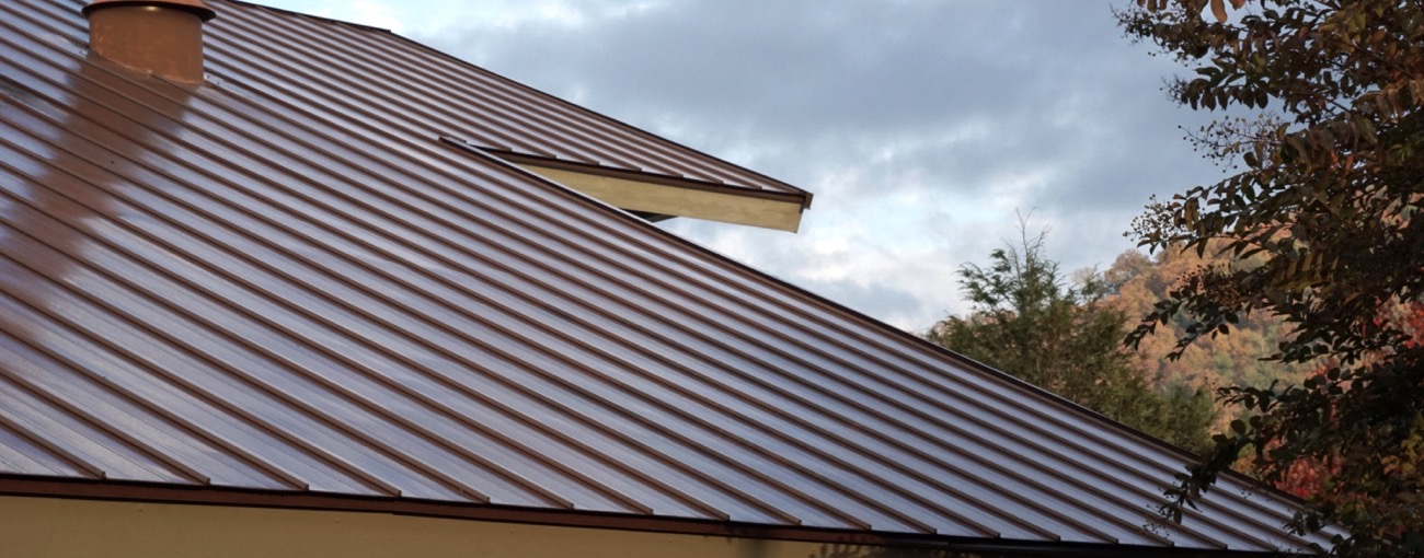 Home with a red standing seam metal roof.