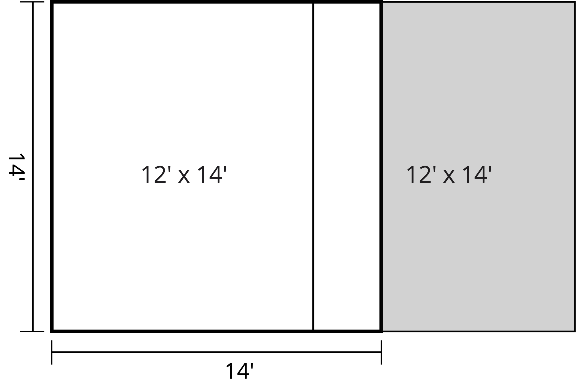 Illustration showing how to estimate carpet for a room that is wider than a roll of carpet when a pattern needs to be matched