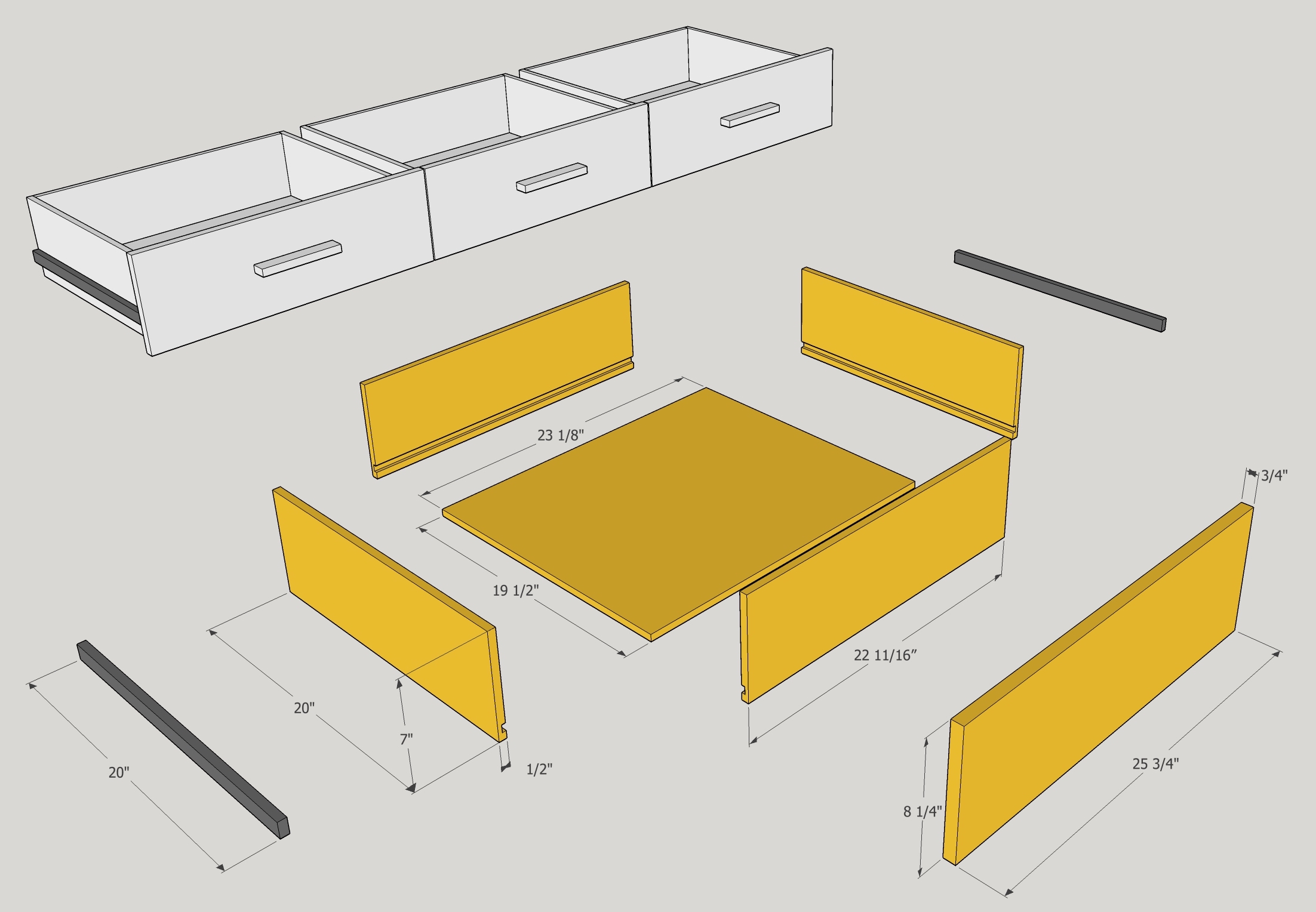 drawer parts and dimensions