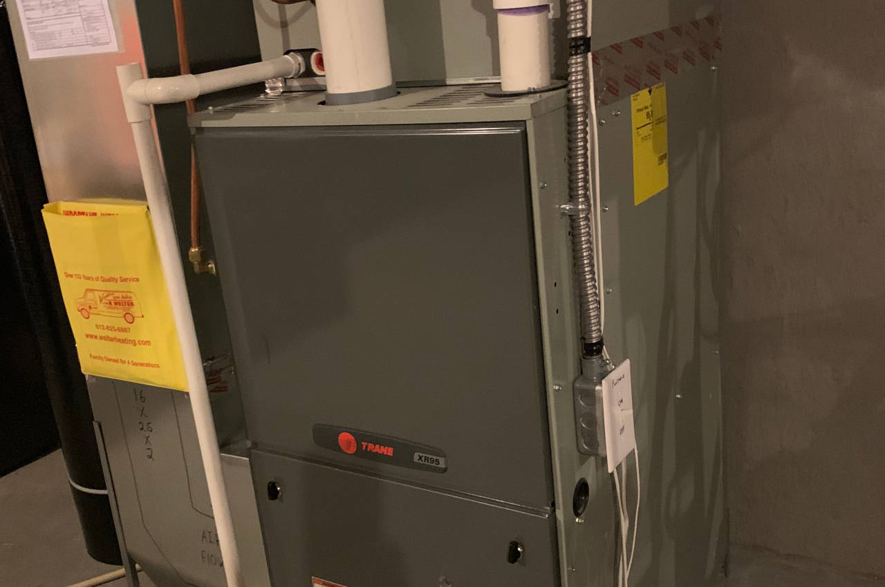 Newly installed furnace in the mechanical room of a home