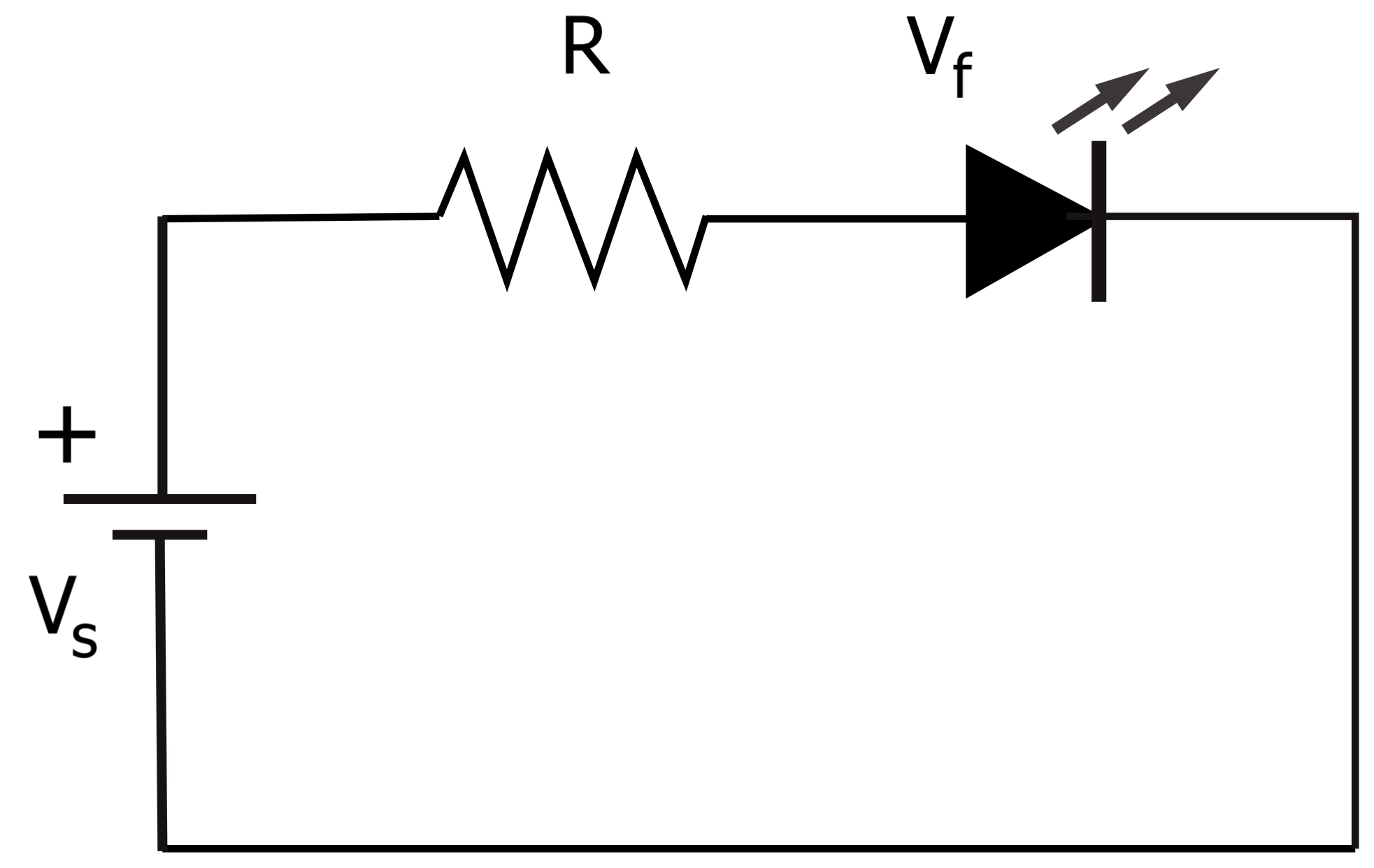 Electrical circuit diagram showing an LED and resistor