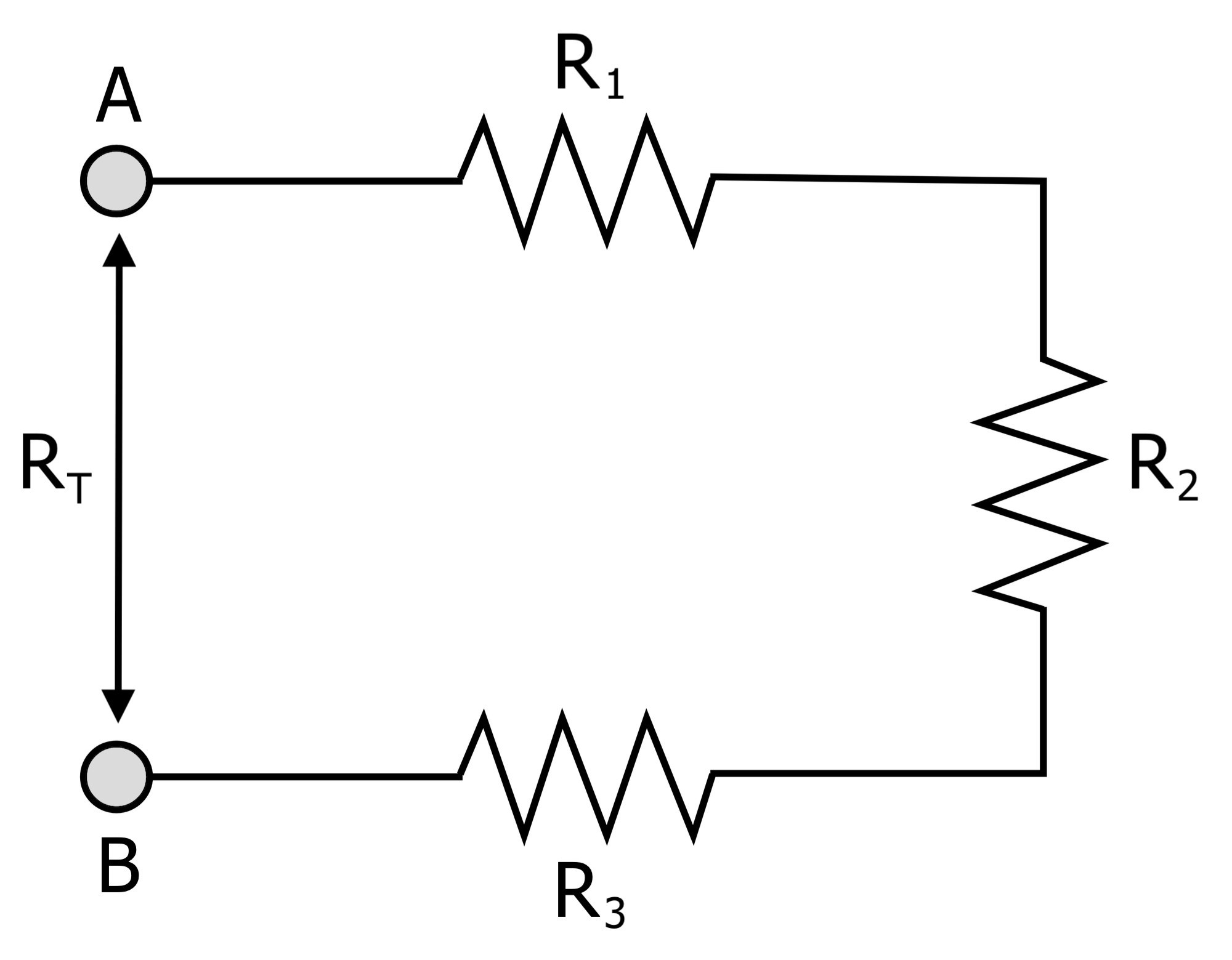 Electrical circuit diagram showing resistors connected in series.