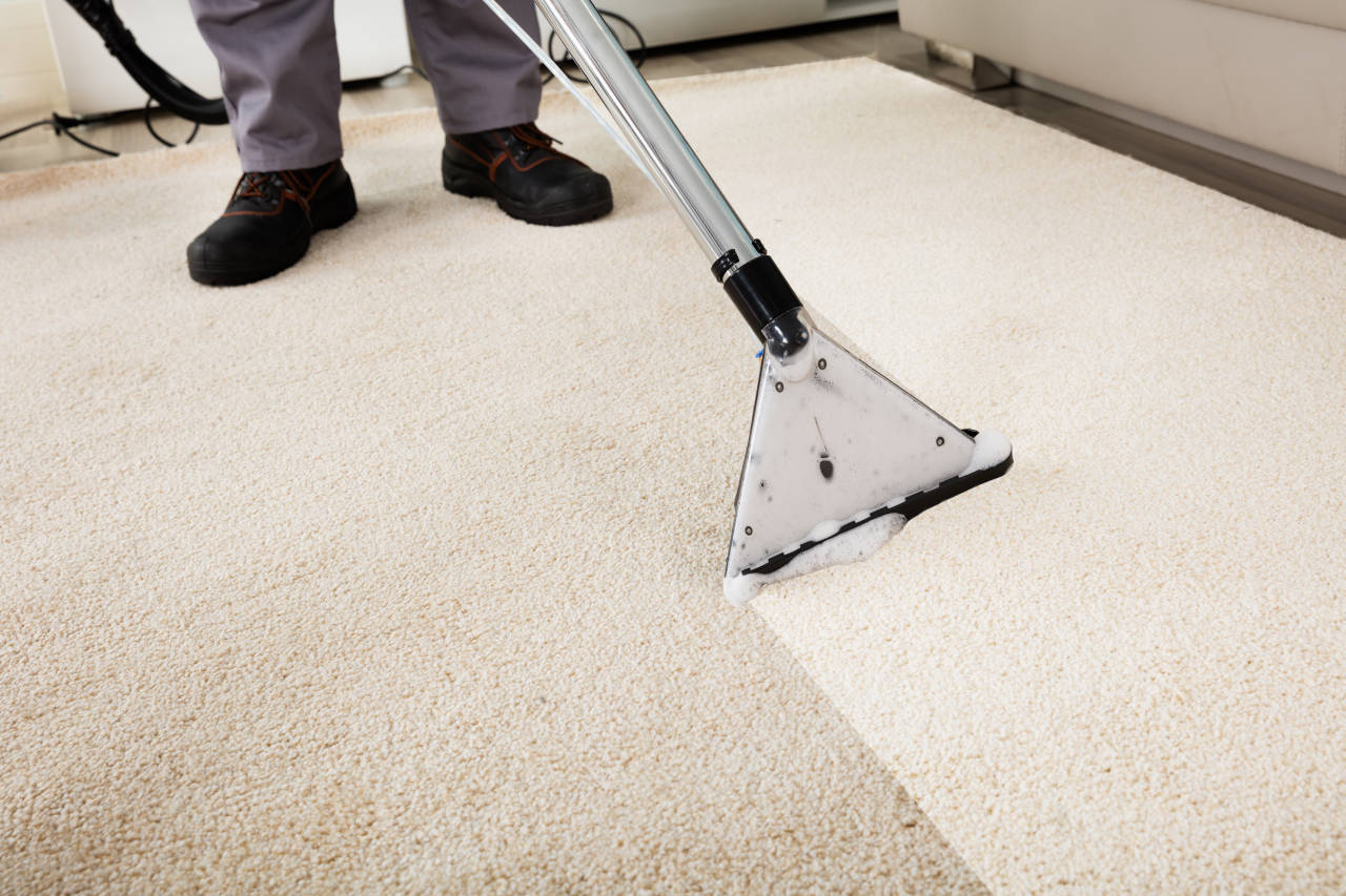 professional cleaning a carpet using a steam cleaner