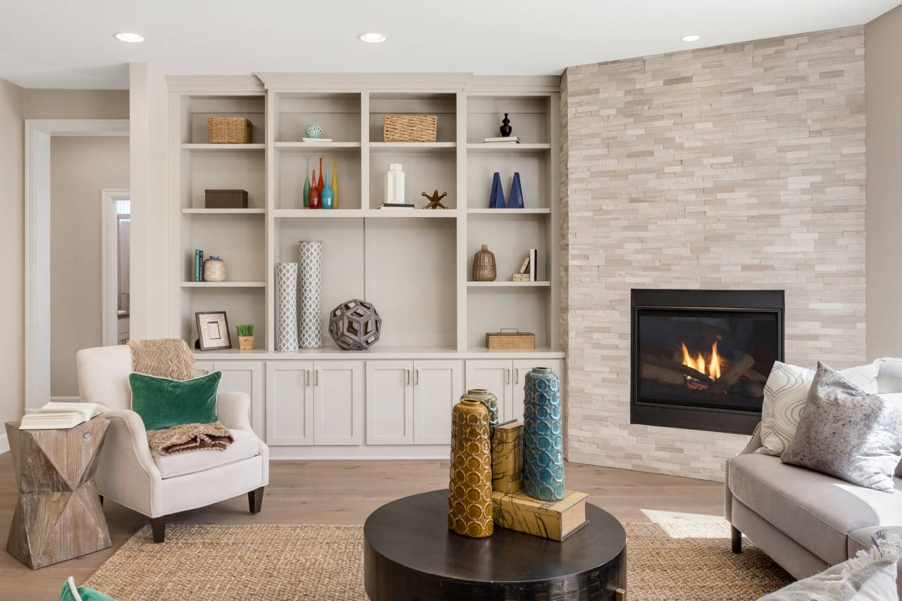 custom built-in entertainment center cabinet in a living room