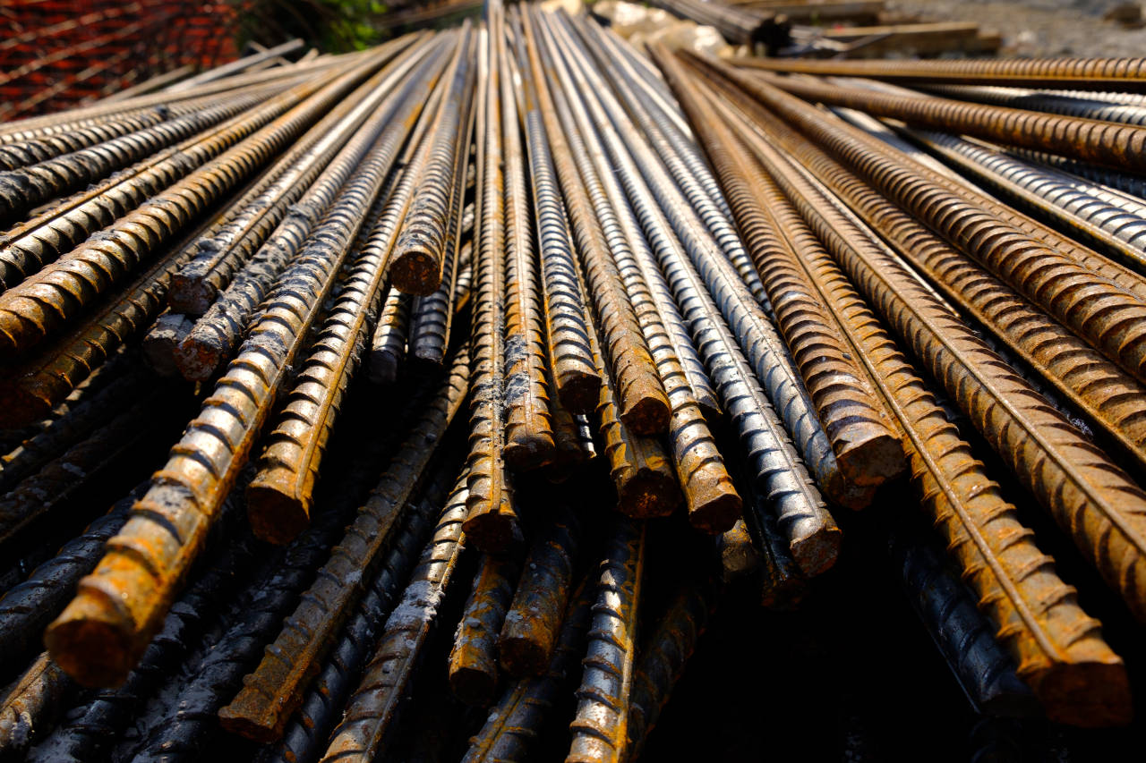 Stacks of rebar used to reinforce a thick concrete slab