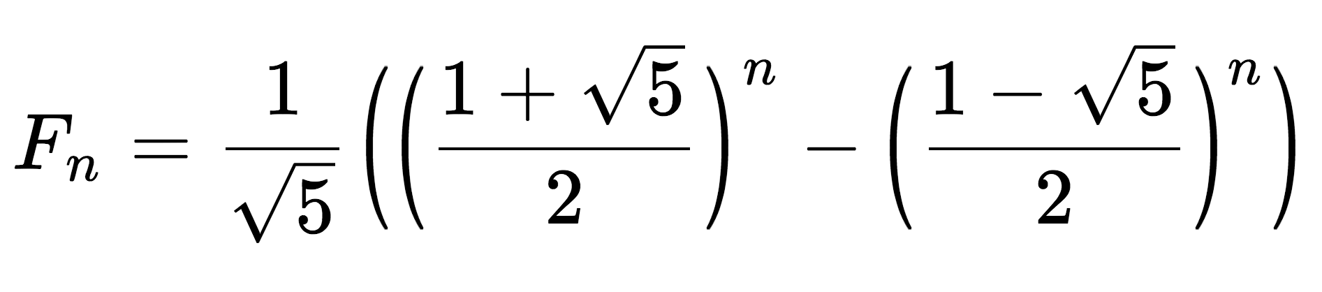 mathematical representation of Binet's formula, which is used to solve the nth term in the Fibonacci sequence