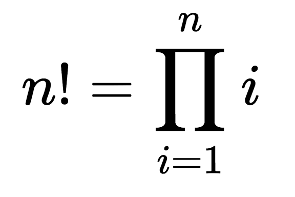 Formula to calculate a factorial expressed using product notation