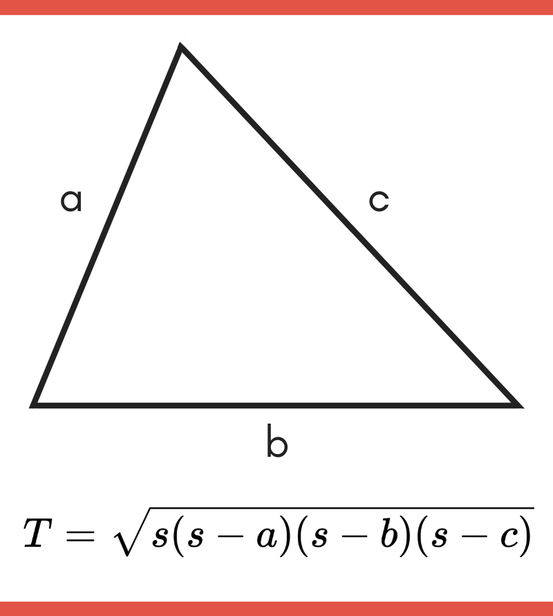 Diagram showing how to use Heron's formula to solve the area of a triangle