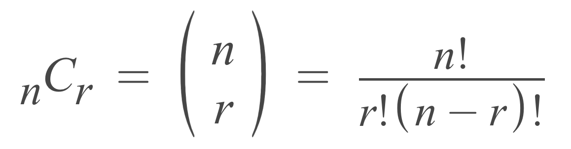 formula showing that the number of combinations is equal to n factorial divided by r factorial times n minus r factorial