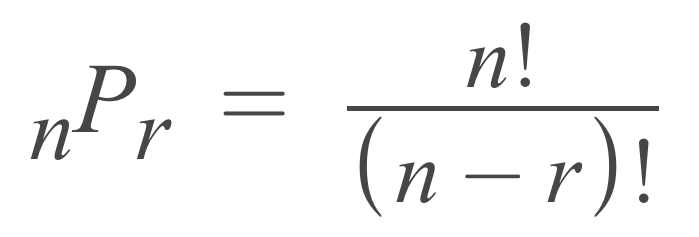 formula showing that the number of permutations is equal to n factorial divided by n minus r factorial