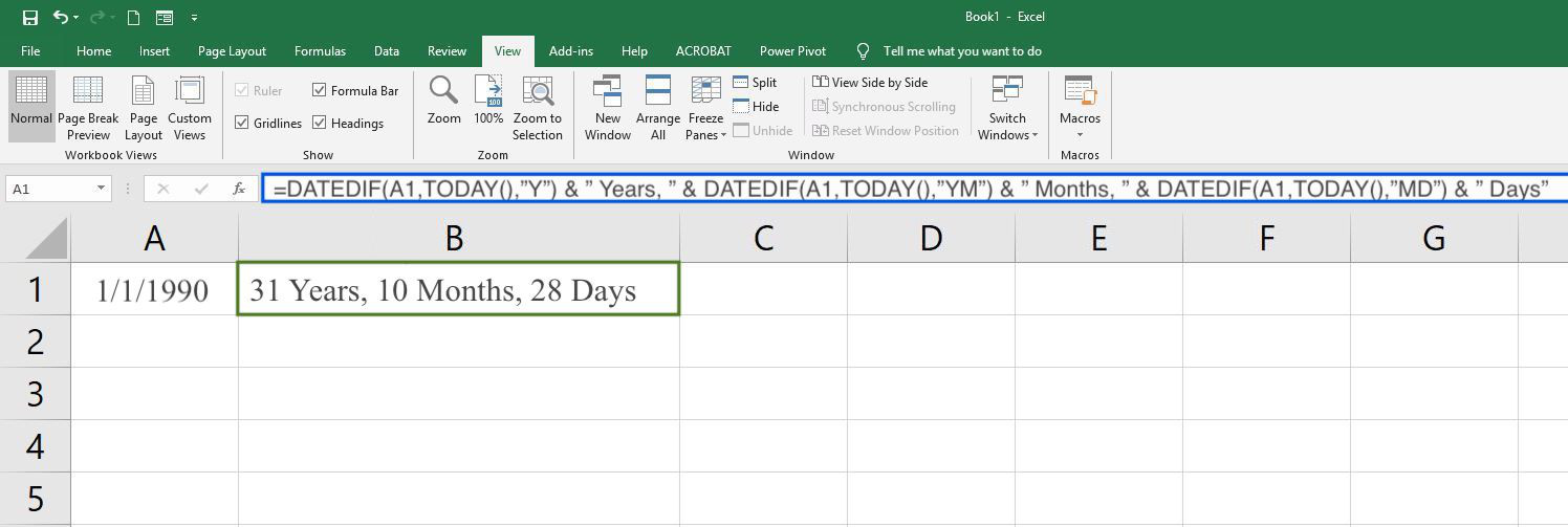 Graphic showing how to use excel as an age calculator to find out how old you are