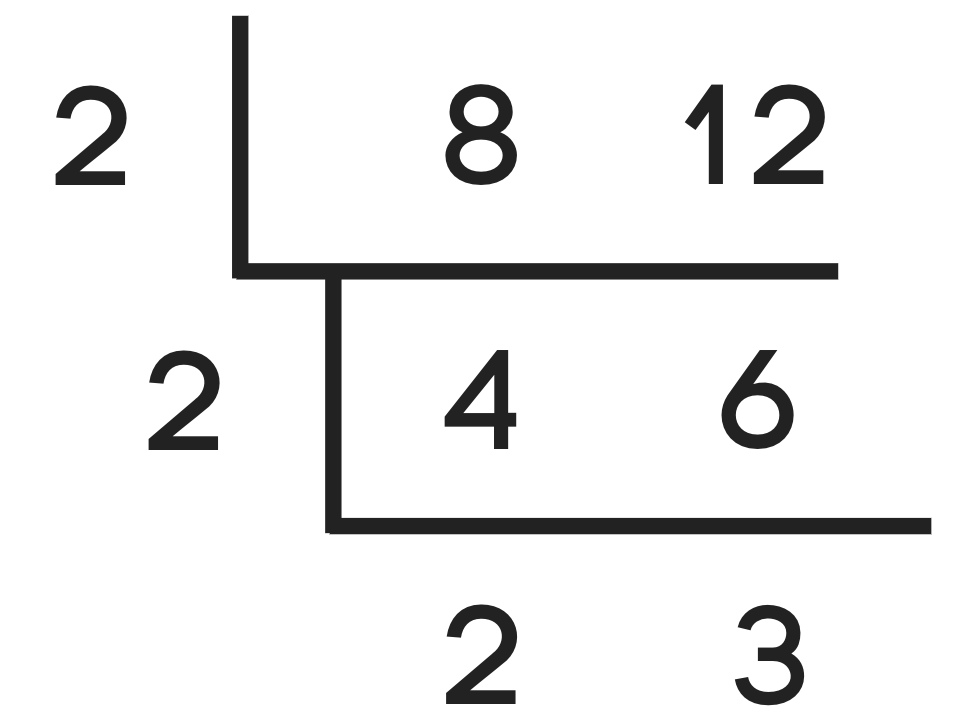 Graphic showing how to use the division ladder method to simplify a fraction