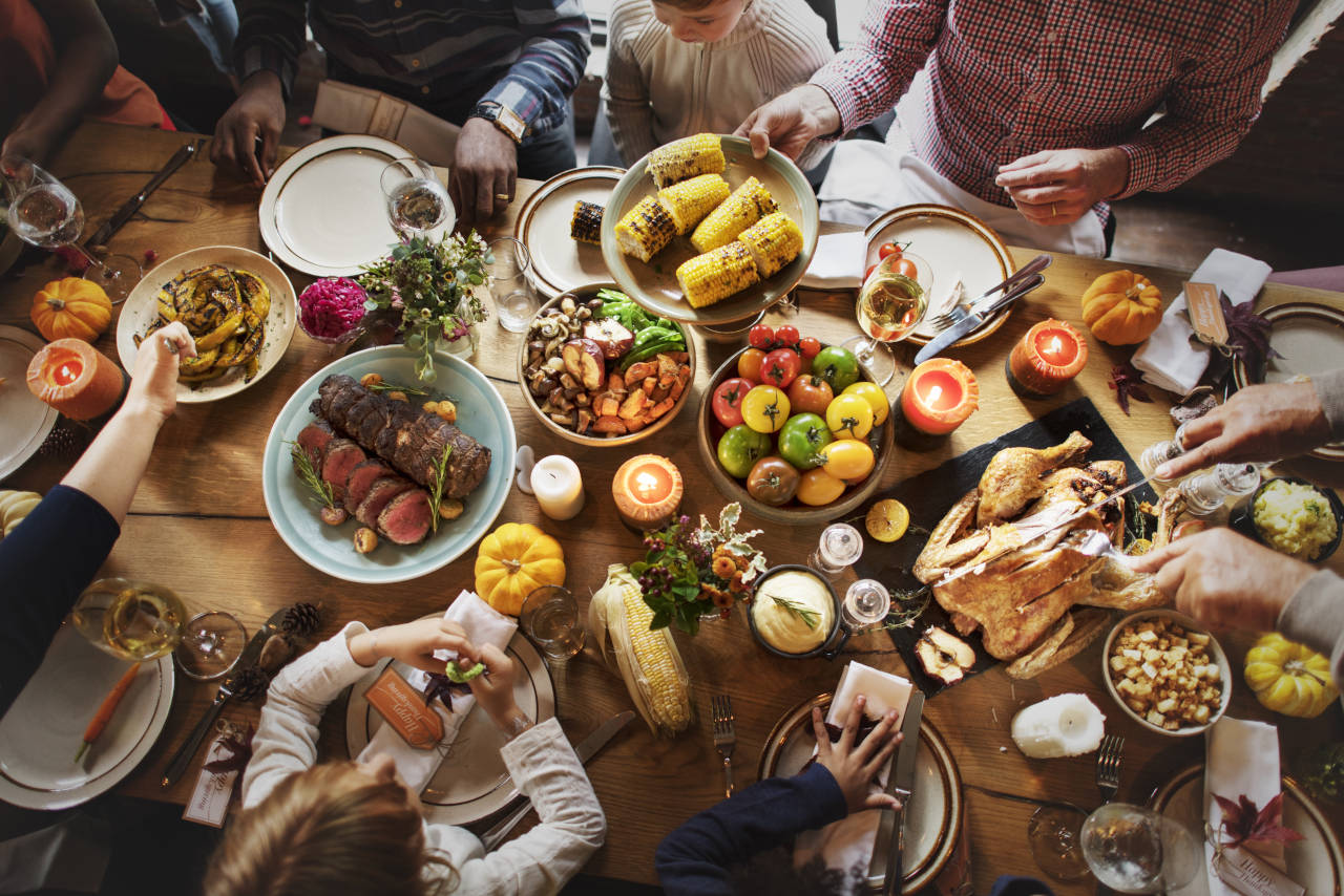 Family eating Thanksgiving dinner together