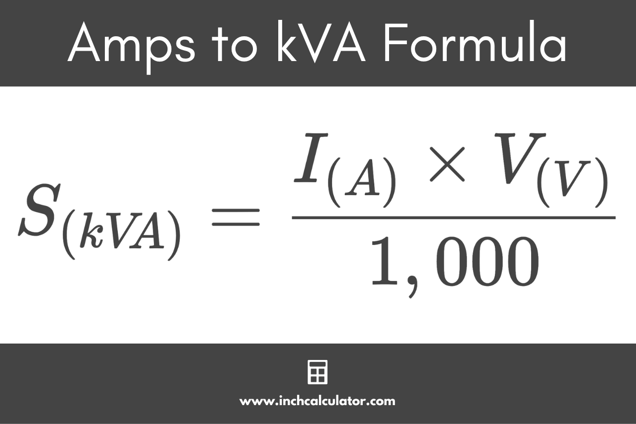 formula to convert amps to kilovolt-amps stating that the apparent power in kVA is equal to the current in amps times the voltage, divided by 1,000