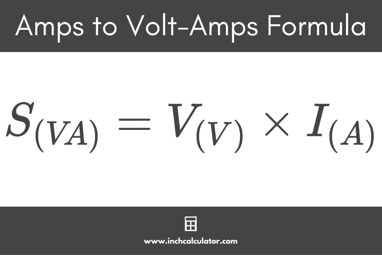 amps to VA formula stating that the apparent power in volt-amps is equal to the voltage times the current in amps