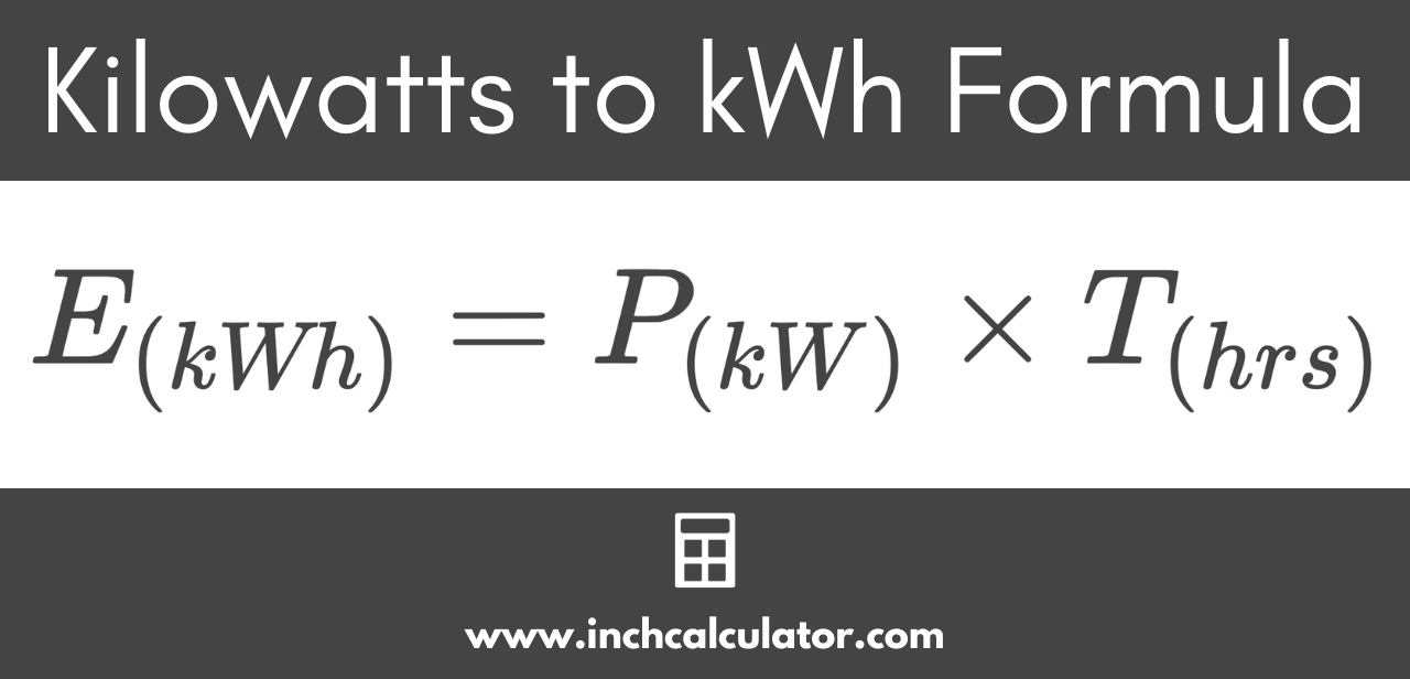 kW to kWh formula stating that the energy in kilowatt-hours is equal to the power in kilowatts times the time in hours
