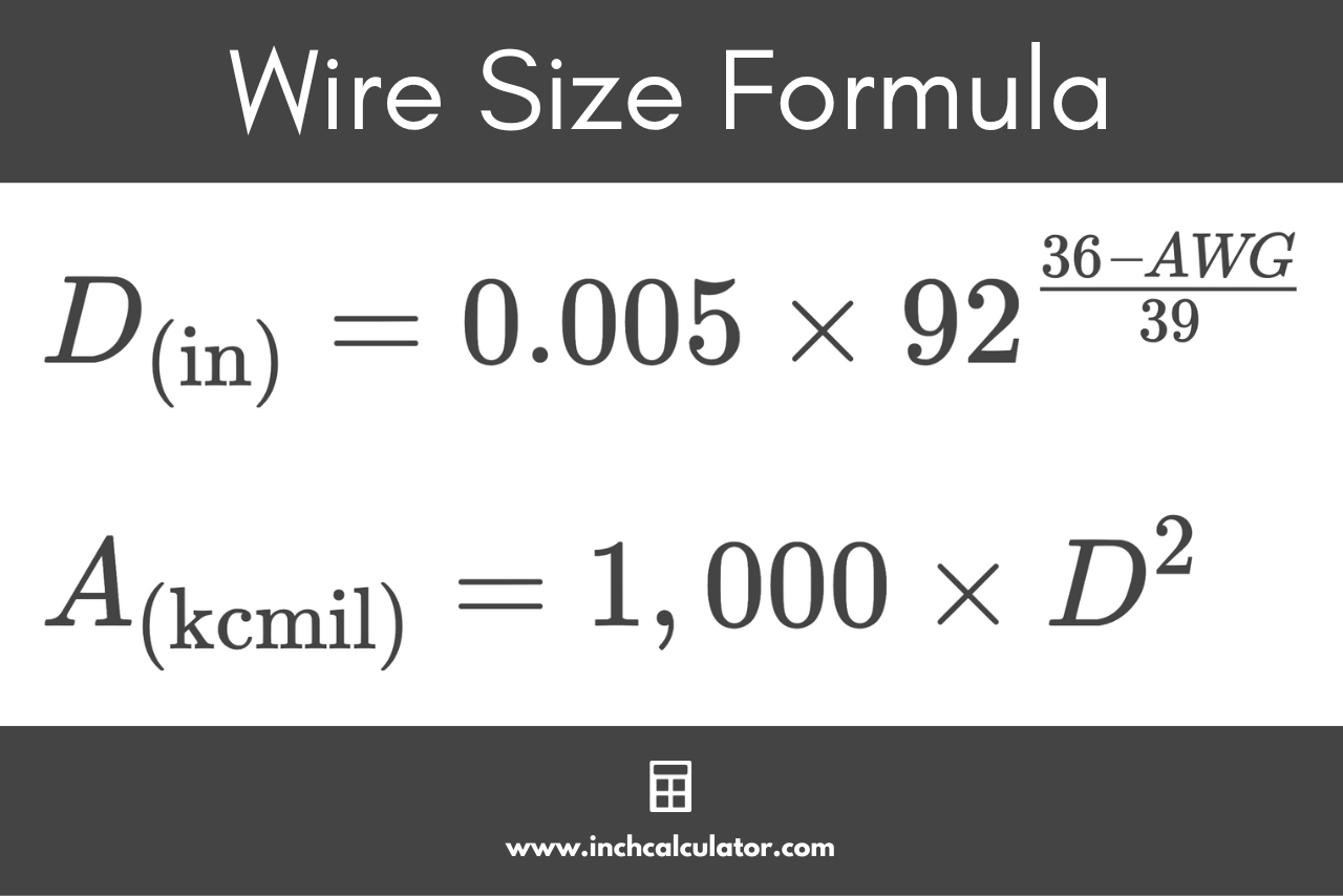 Wire size formulas to calculate the diameter and cross-sectional area of a wire.