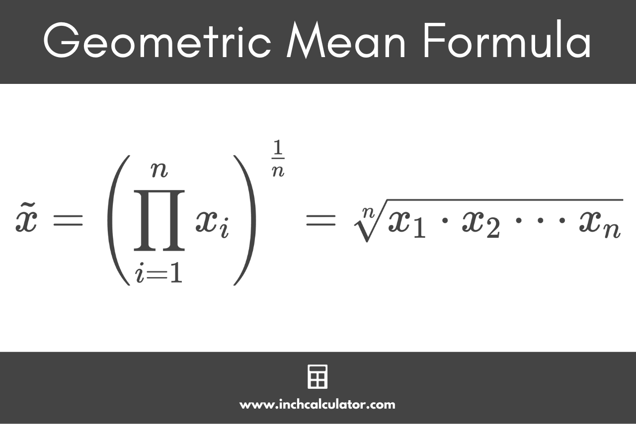 Geometric mean formula stating that the geometric mean x-tilde is equal to the nth root of the product of each number in the set