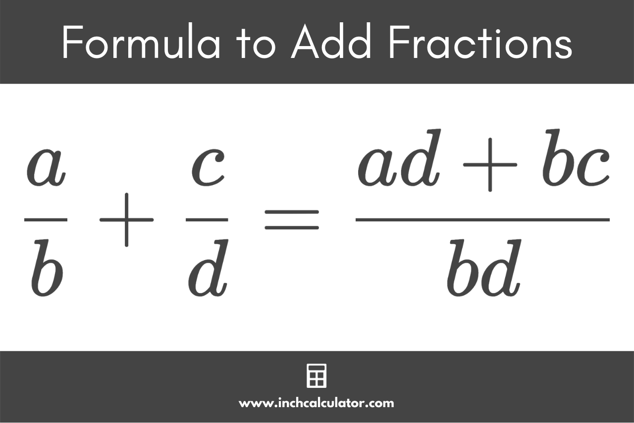 formula to add fractions showing that a/b plus c/d is equal to (ad + bc)/bd