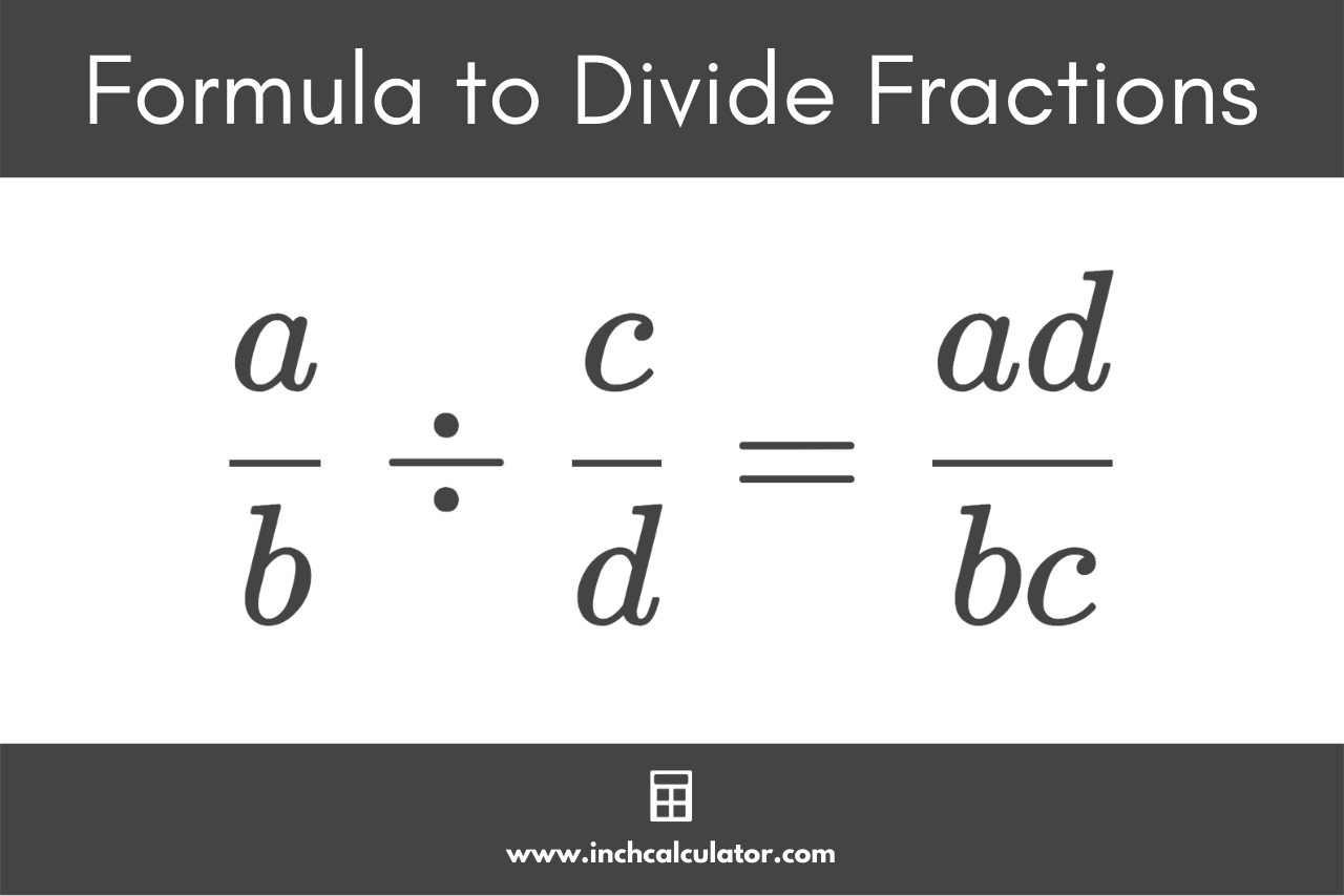 formula to divide fractions showing that a/b divided by c/d is equal to ad/bc