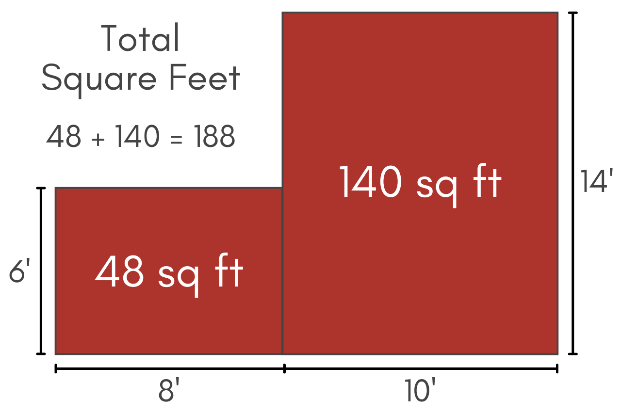 graphic showing how to measure the square footage of an oddly shaped room or complex area