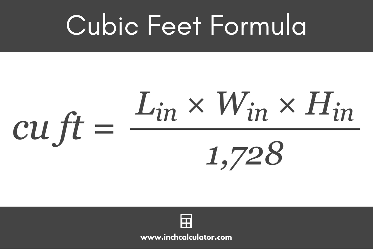 Graphic showing the formula to calculate mulch needed where the volume in cubic feet is equal to the length times the width times the height all in inches, divided by 1,728.