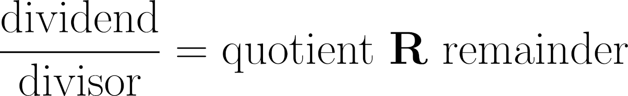 graphic showing the dividend, divisor, quotient, and remainder in a division problem