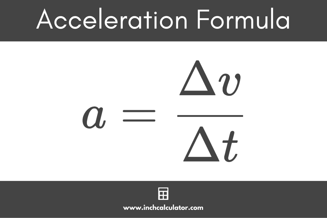 Graphic showing the acceleration formula where the acceleration is equal to the change in velocity divided by the change in time.