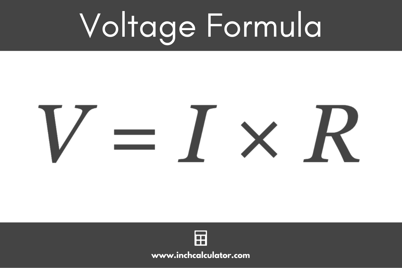 Graphic showing the formula to calculate voltage in an electrical circuit, where the voltage is equal to the current multiplied by the resistance.