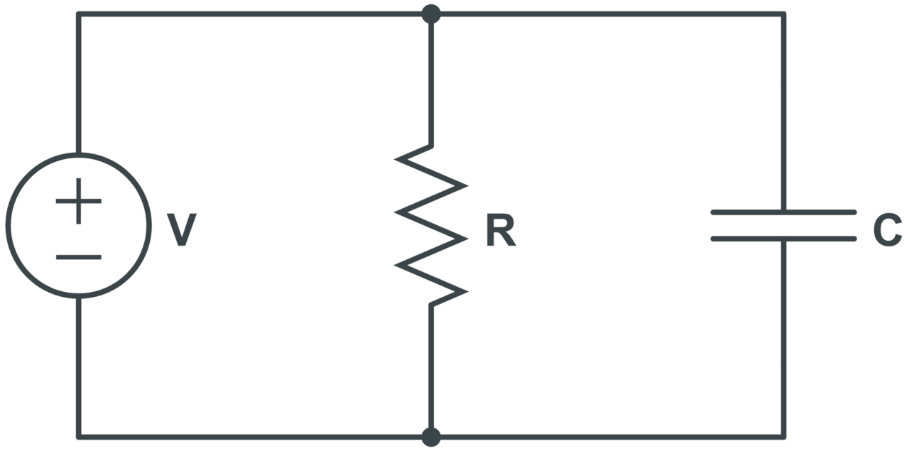 Diagram showing an RC circuit with the components in parallel