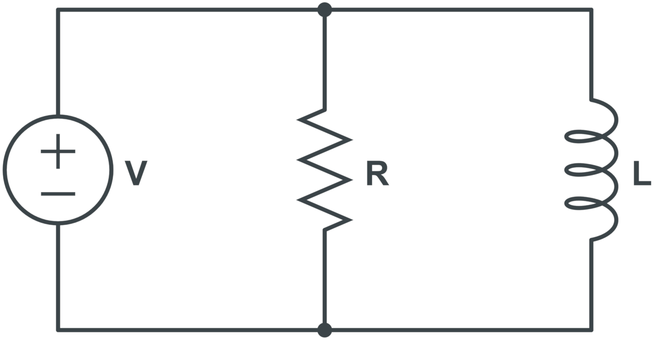 Diagram showing an RL circuit with the components in parallel