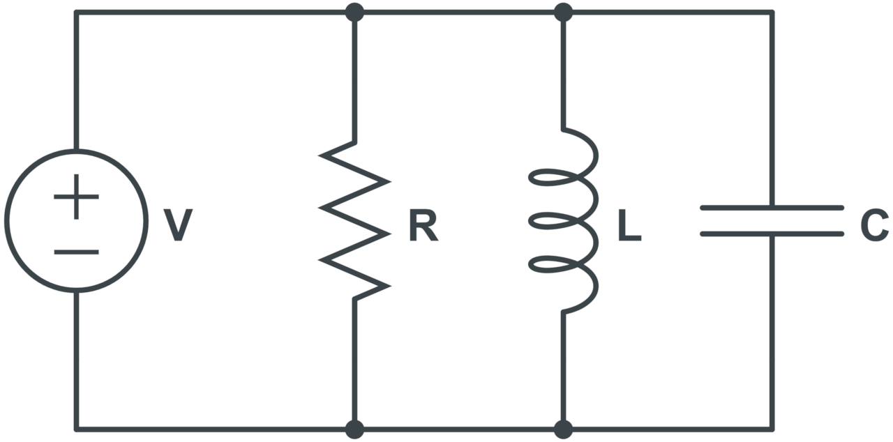 Diagram showing an RLC circuit with the components in parallel