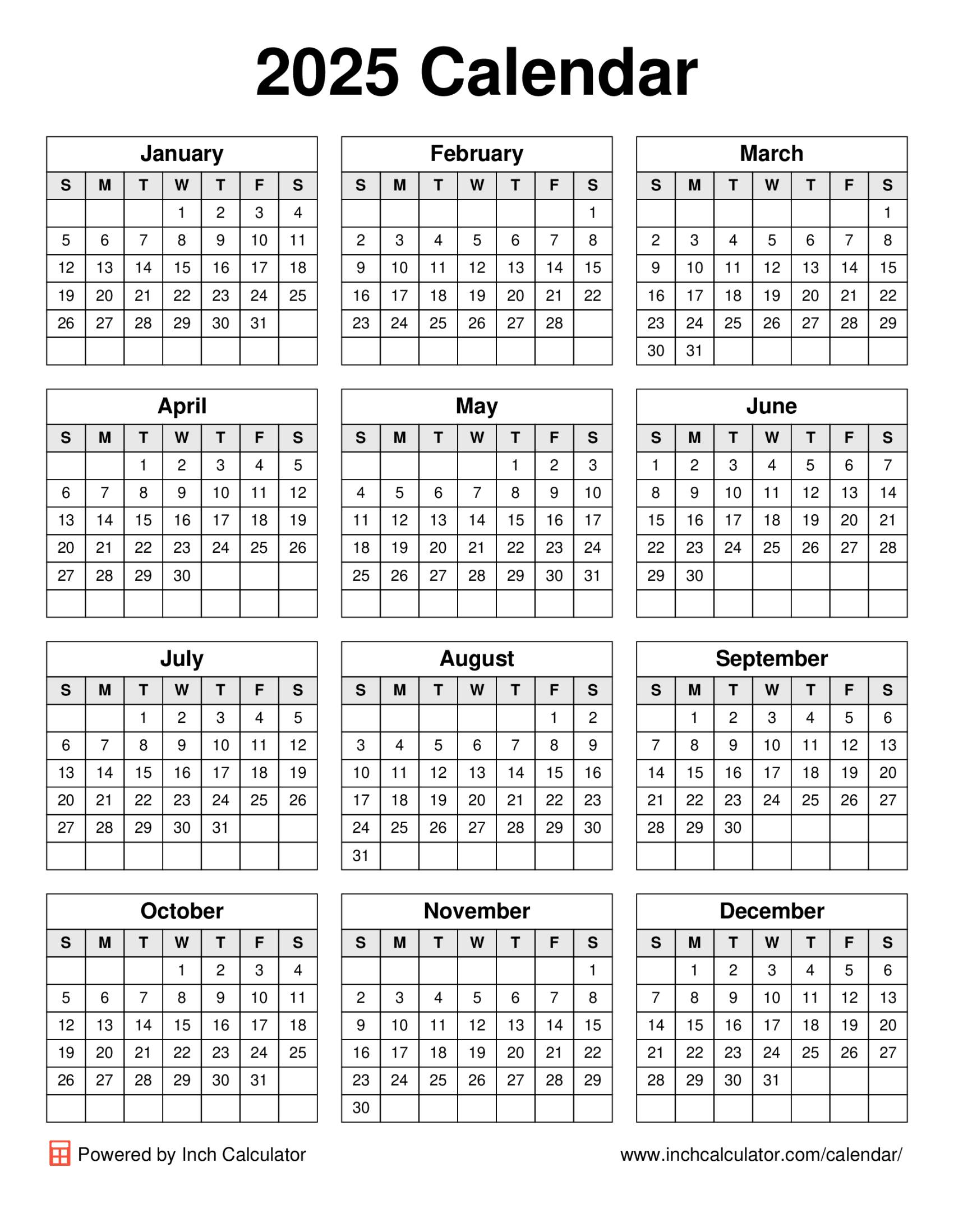2025 calendar (portrait)