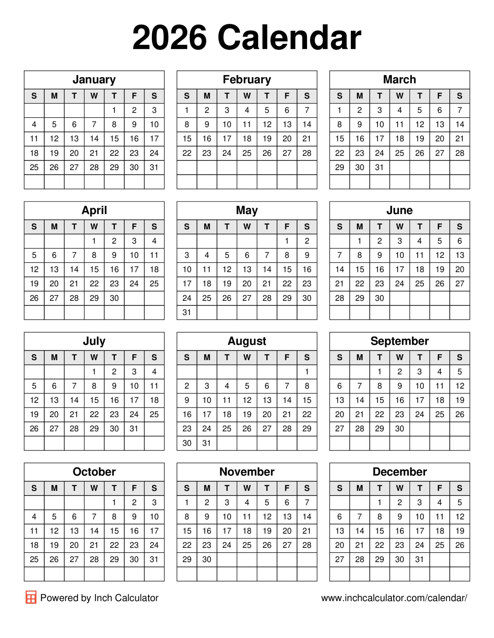 2026 calendar (portrait)